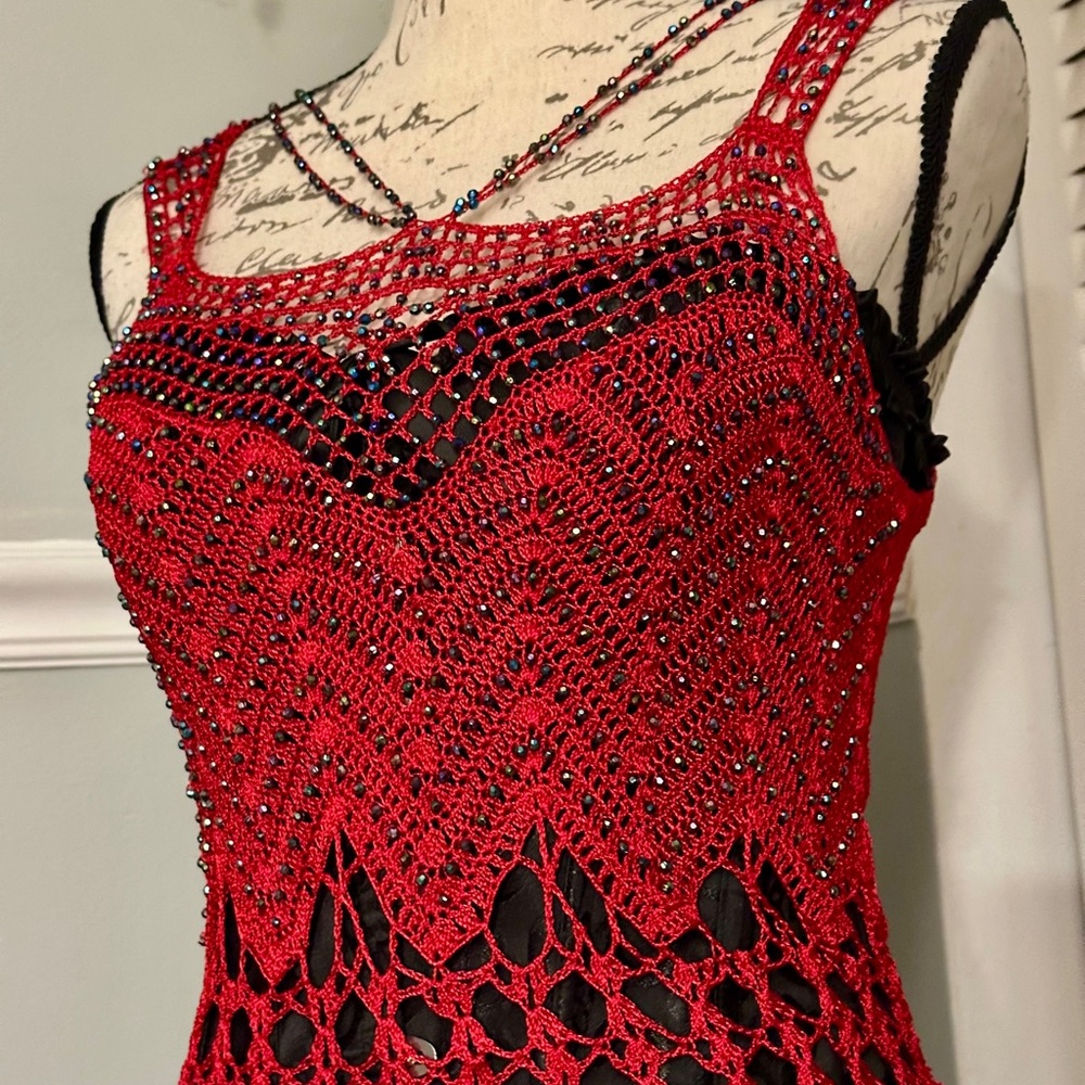 Red Crochet Beaded Tank Top